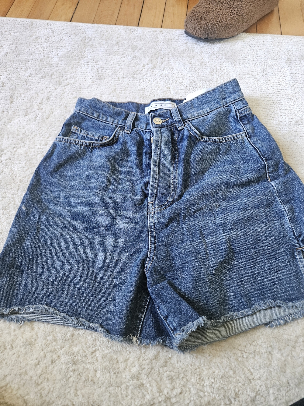 Denim High-Rise Frayed Hem Shorts - Blue